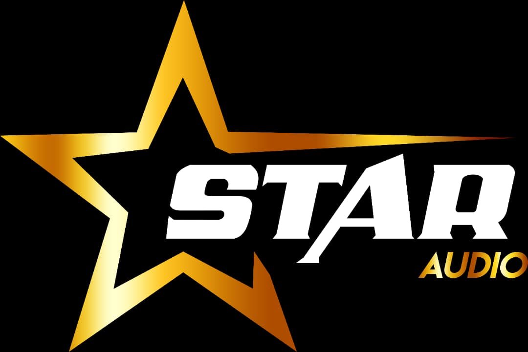 Logo original de STAR AUDIO sobre fondo negro y dorado